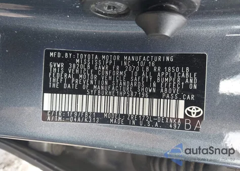 2017 Toyota Corolla Le z USA, uszkodzony, nr VIN 5YFBURHE1HP587196